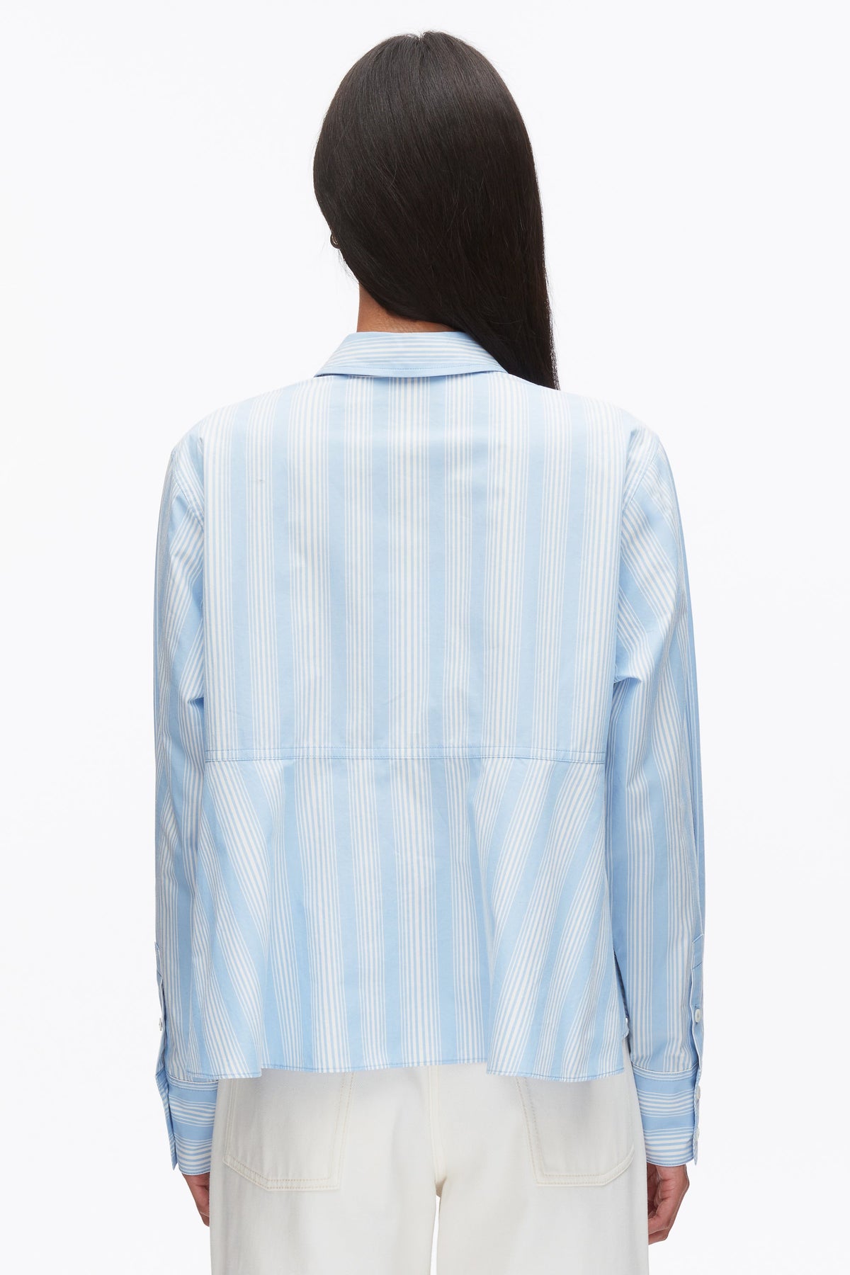 Long Sleeve Striped Flounce Shirt Airy Blue Multi