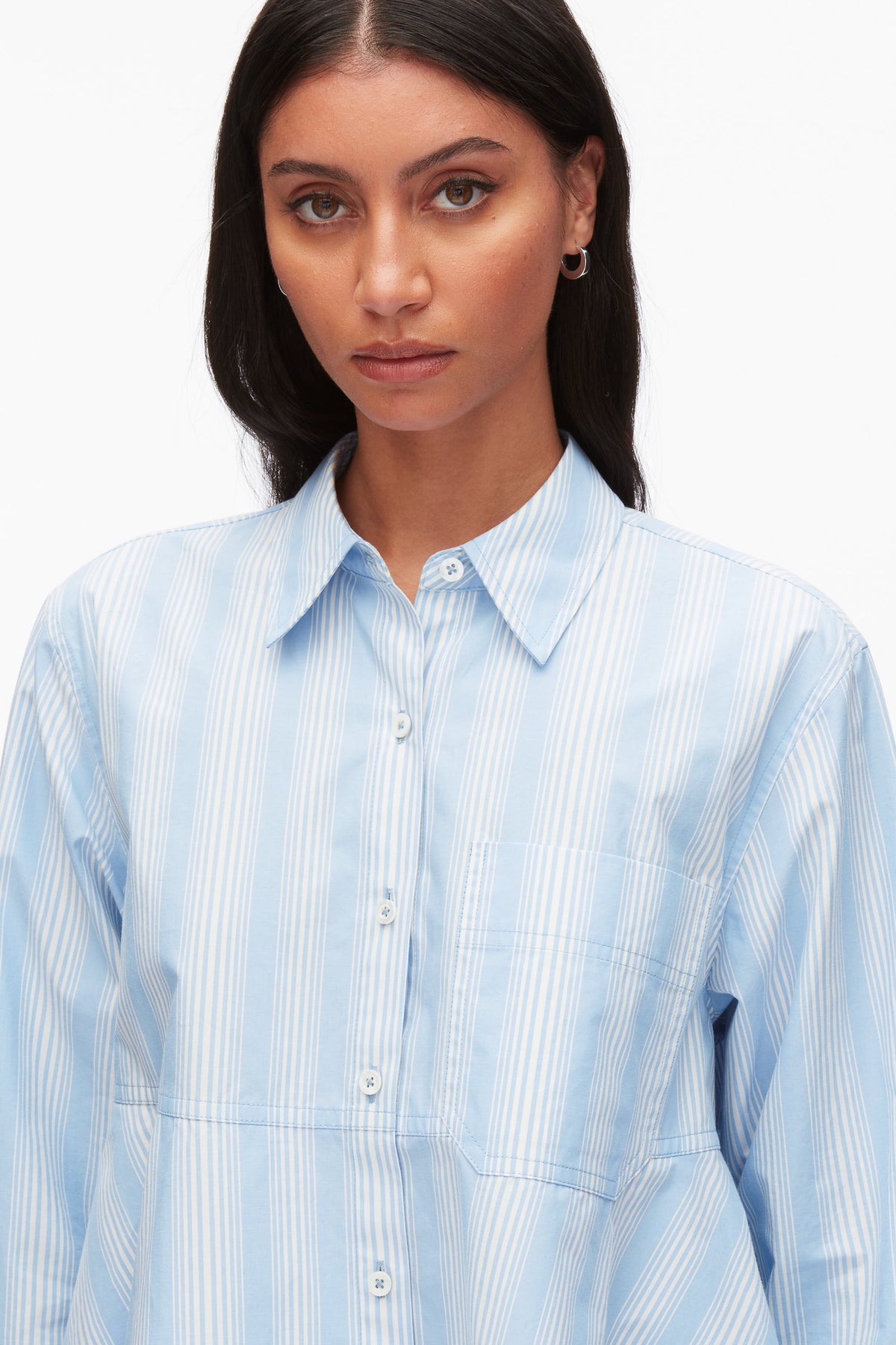 Long Sleeve Striped Flounce Shirt Airy Blue Multi