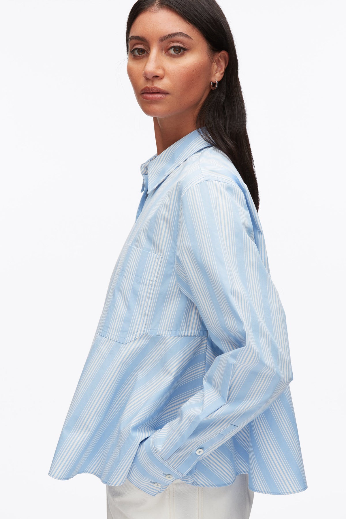 Long Sleeve Striped Flounce Shirt Airy Blue Multi