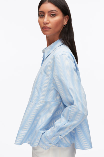Long Sleeve Striped Flounce Shirt Airy Blue Multi