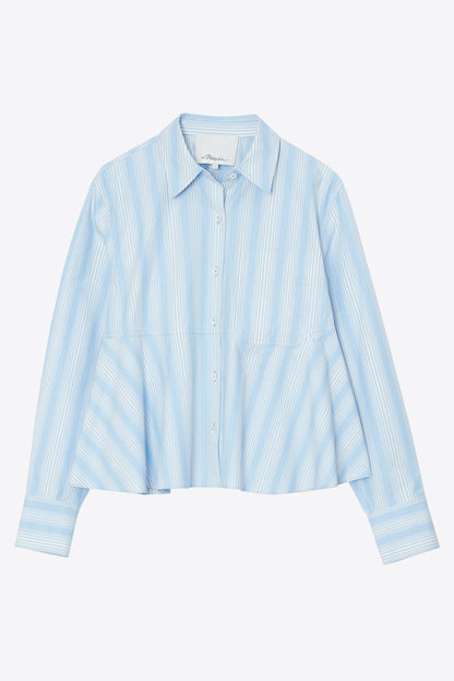 Long Sleeve Striped Flounce Shirt Airy Blue Multi