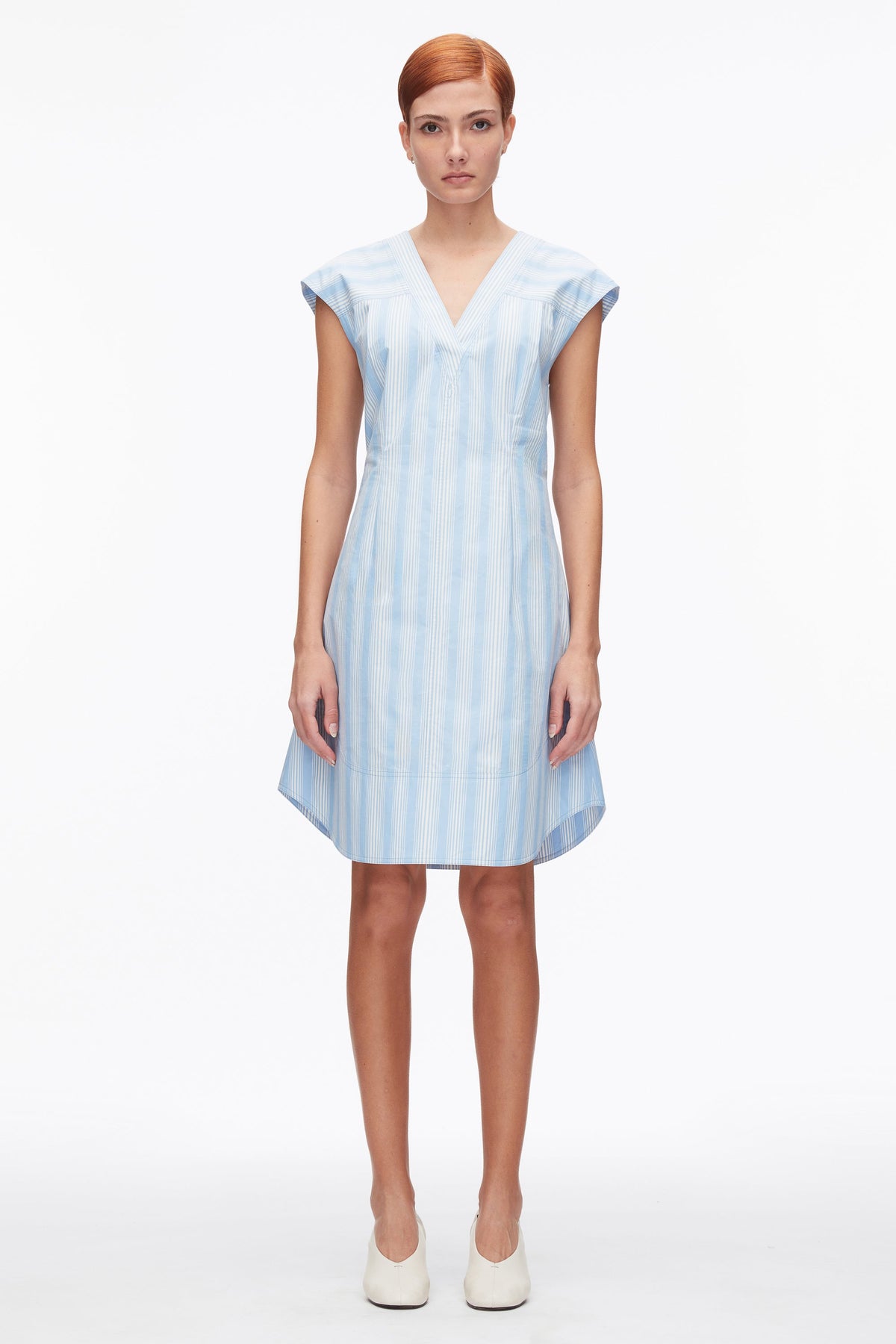 Striped Cap Sleeve Knee-Length Dress Airy Blue Multi