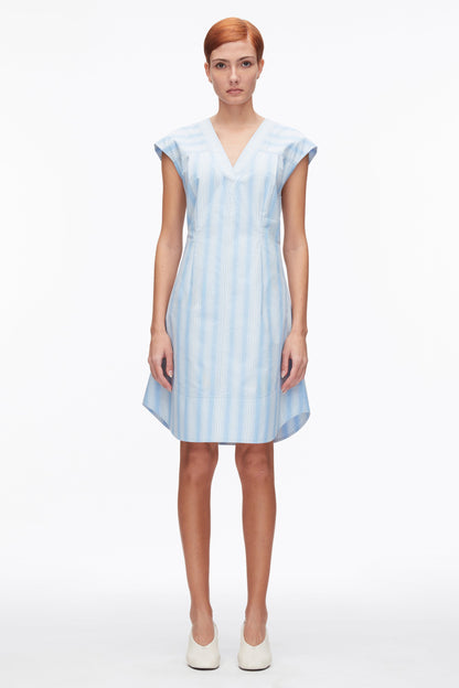 Striped Cap Sleeve Knee-Length Dress Airy Blue Multi