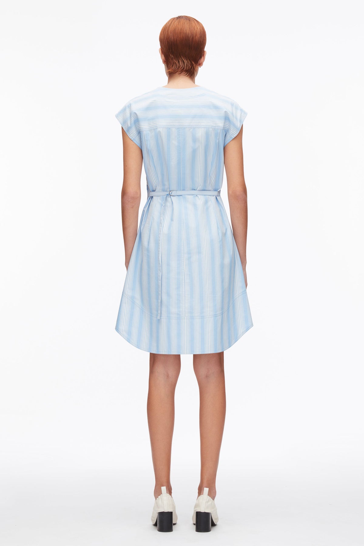 Striped Cap Sleeve Knee-Length Dress Airy Blue Multi