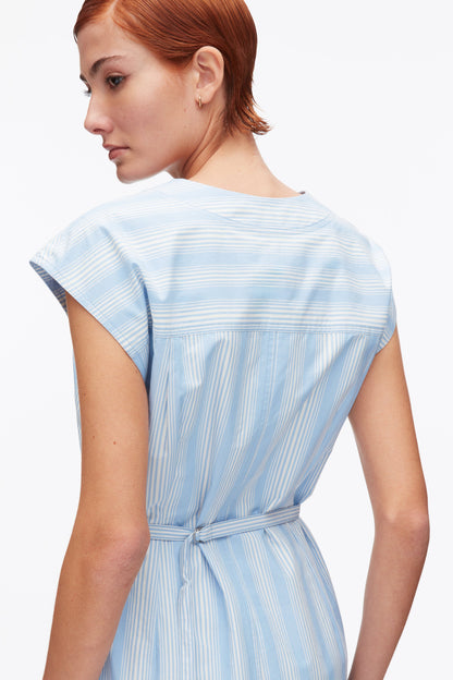 Striped Cap Sleeve Knee-Length Dress Airy Blue Multi