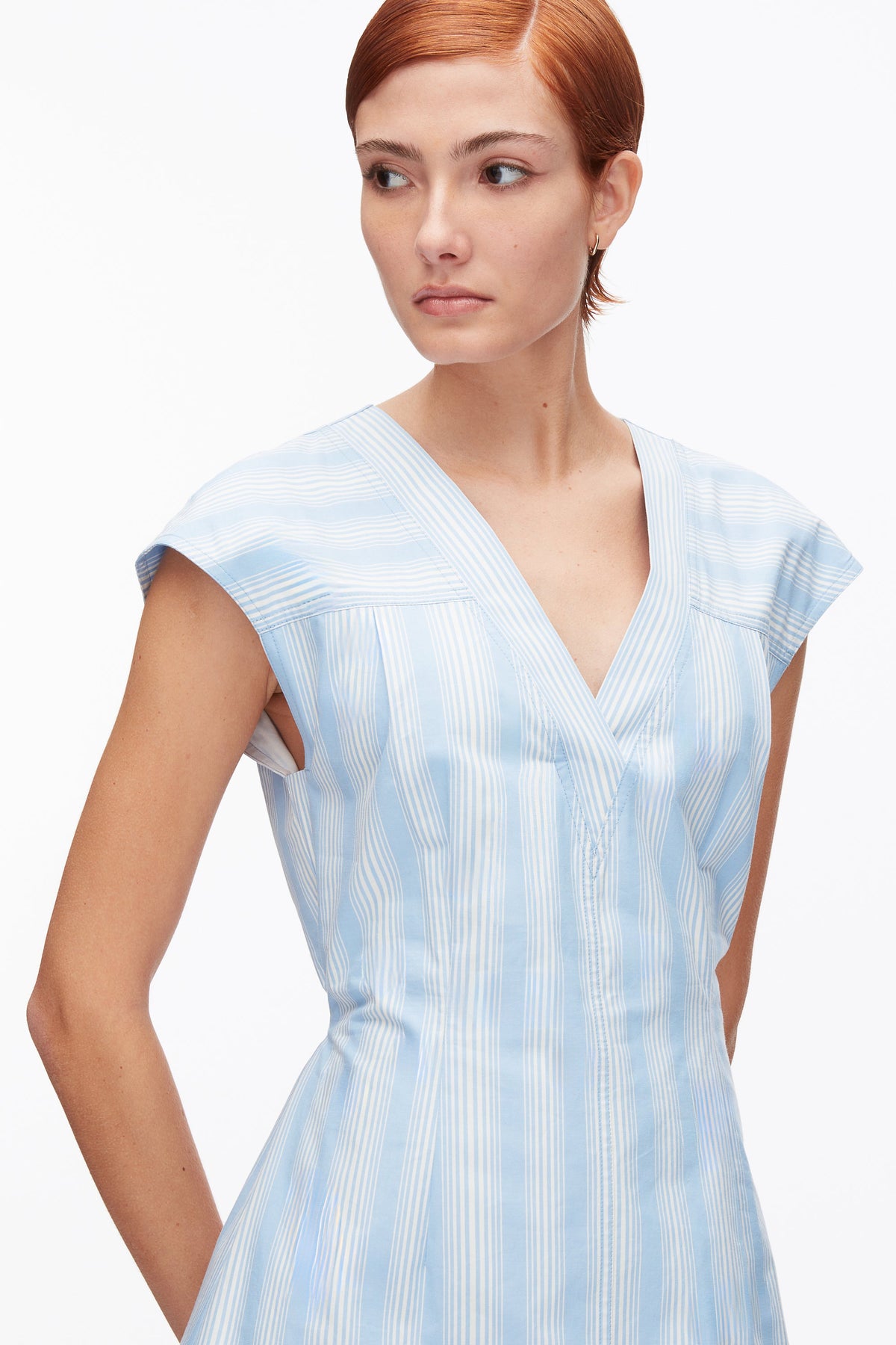 Striped Cap Sleeve Knee-Length Dress Airy Blue Multi
