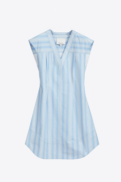 Striped Cap Sleeve Knee-Length Dress Airy Blue Multi