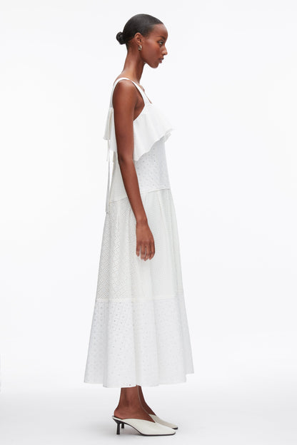 Broderie Anglaise Patchwork Cascade Midi Dress White