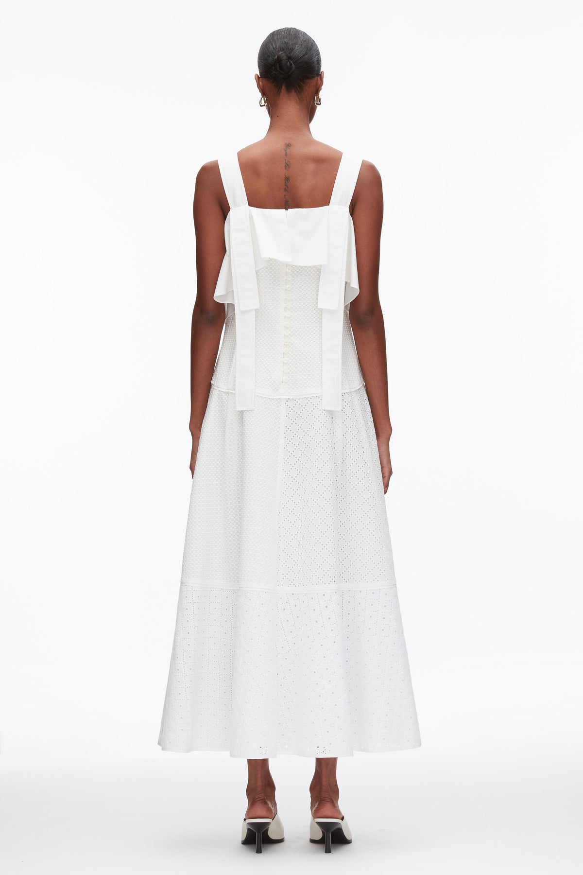 Broderie Anglaise Patchwork Cascade Midi Dress White
