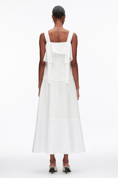 Broderie Anglaise Patchwork Cascade Midi Dress White