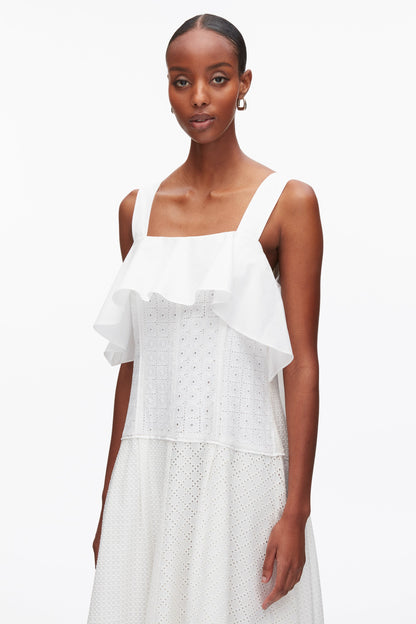 Broderie Anglaise Patchwork Cascade Midi Dress White
