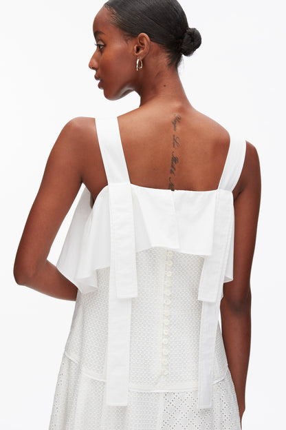 Broderie Anglaise Patchwork Cascade Midi Dress White
