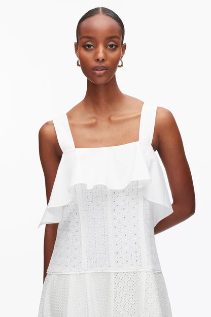 Broderie Anglaise Patchwork Cascade Midi Dress White