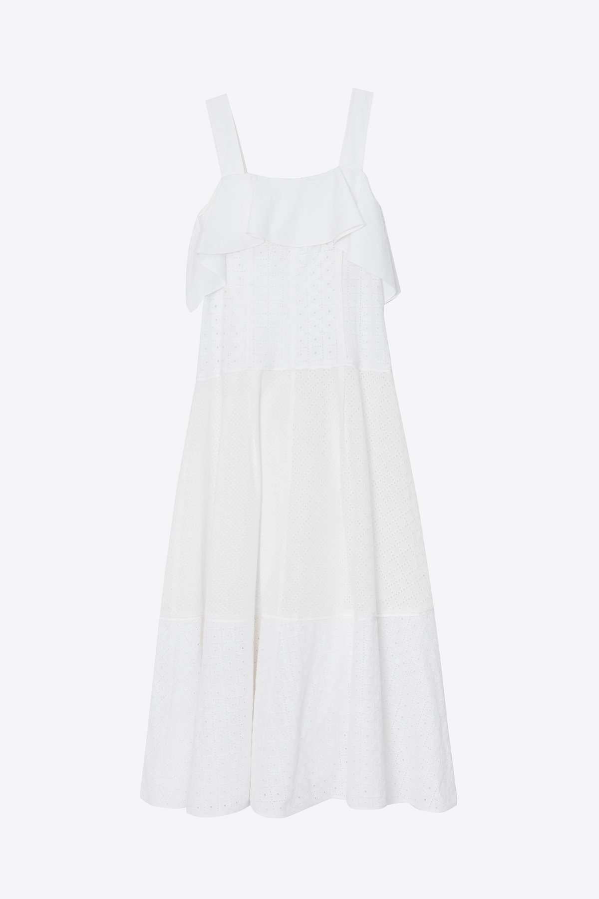 Broderie Anglaise Patchwork Cascade Midi Dress White