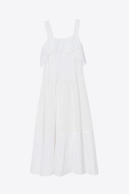 Broderie Anglaise Patchwork Cascade Midi Dress White