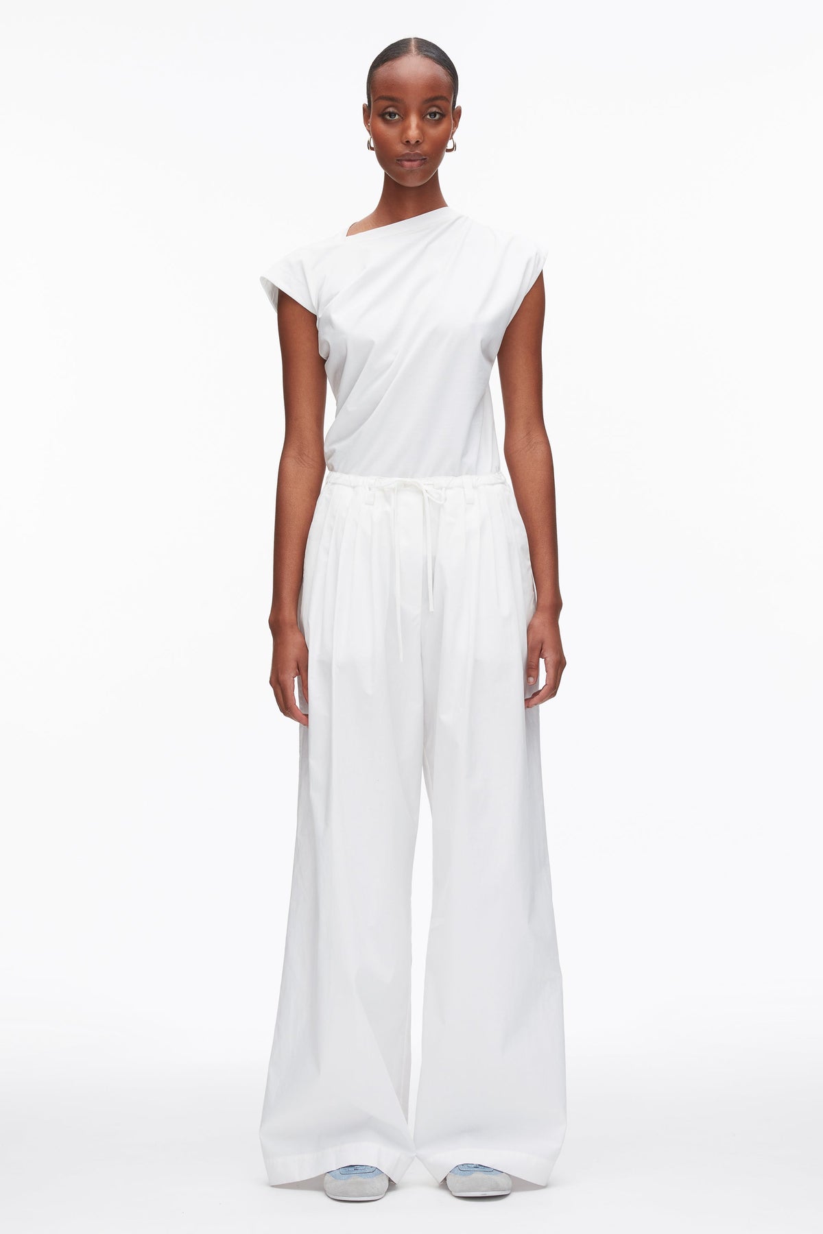 Structured Cotton Pull On Straight Leg Pants White