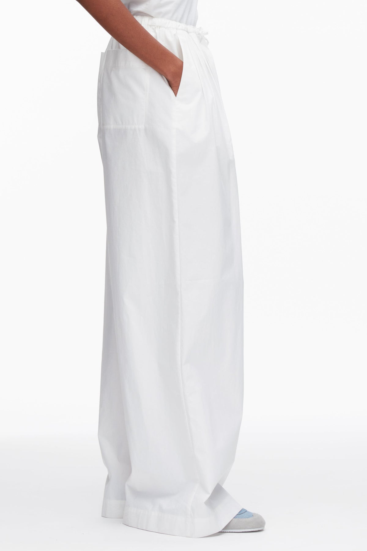 Structured Cotton Pull On Straight Leg Pants White