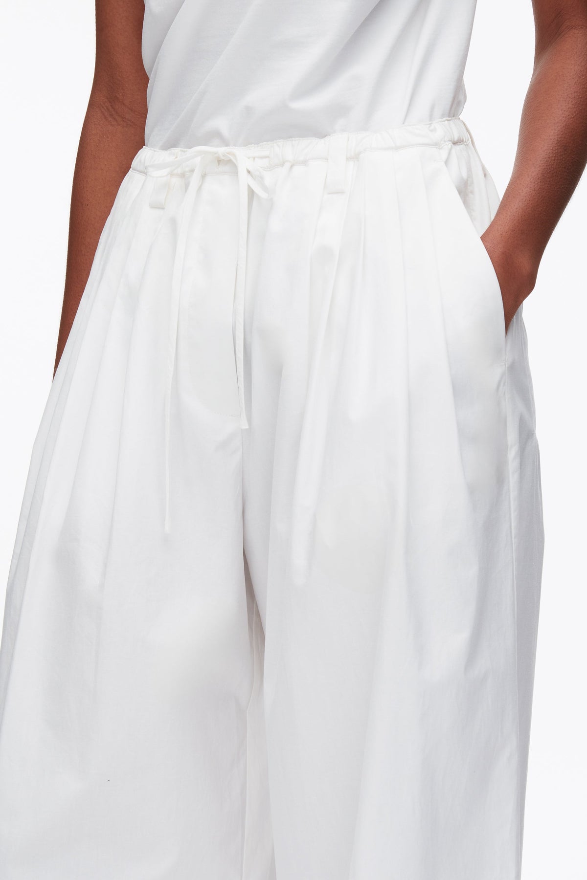 Structured Cotton Pull On Straight Leg Pants White