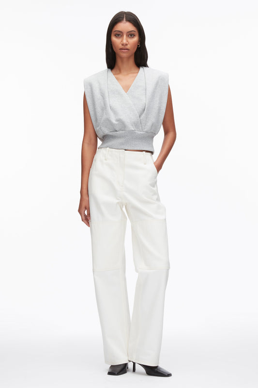 Draped Sleeveless French Terry Top Lt Grey Melange
