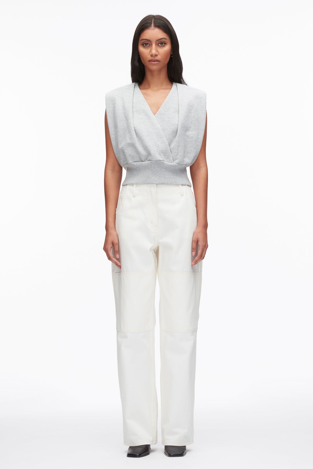 Draped Sleeveless French Terry Top Lt Grey Melange
