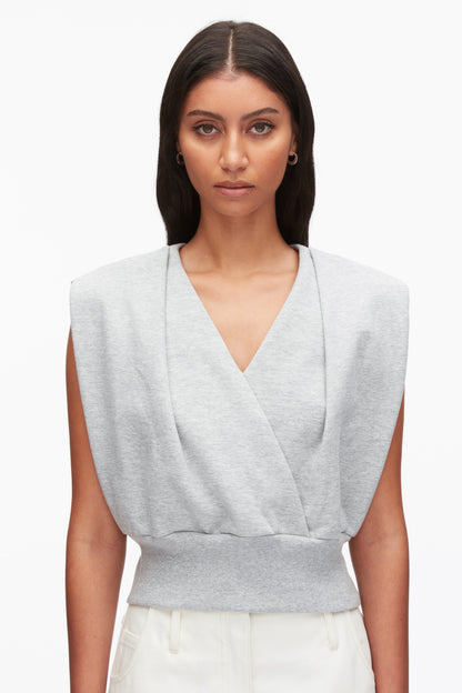 Draped Sleeveless French Terry Top Lt Grey Melange