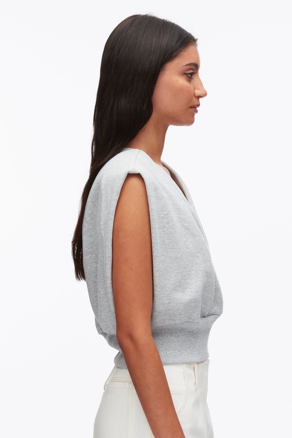 Draped Sleeveless French Terry Top Lt Grey Melange