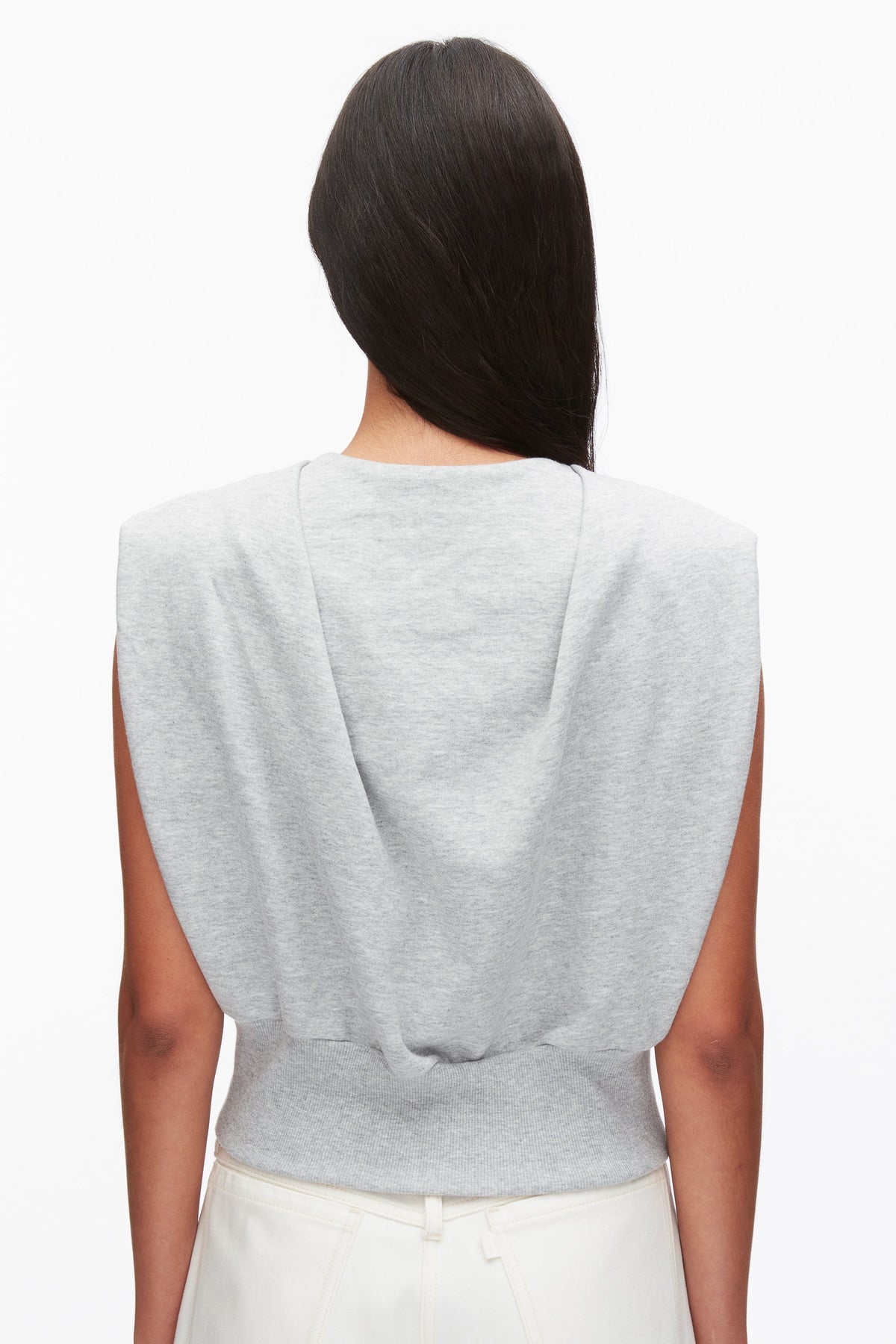 Draped Sleeveless French Terry Top Lt Grey Melange