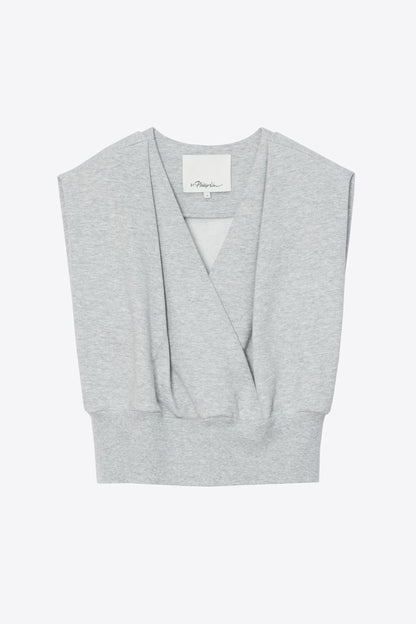 Draped Sleeveless French Terry Top Lt Grey Melange