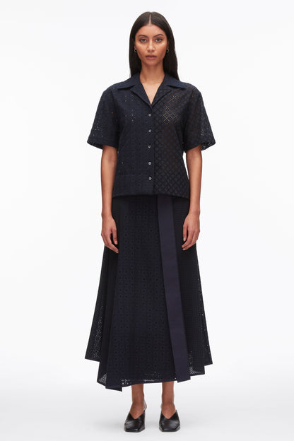 Broderie Anglaise Patchwork Camp Shirt Midnight