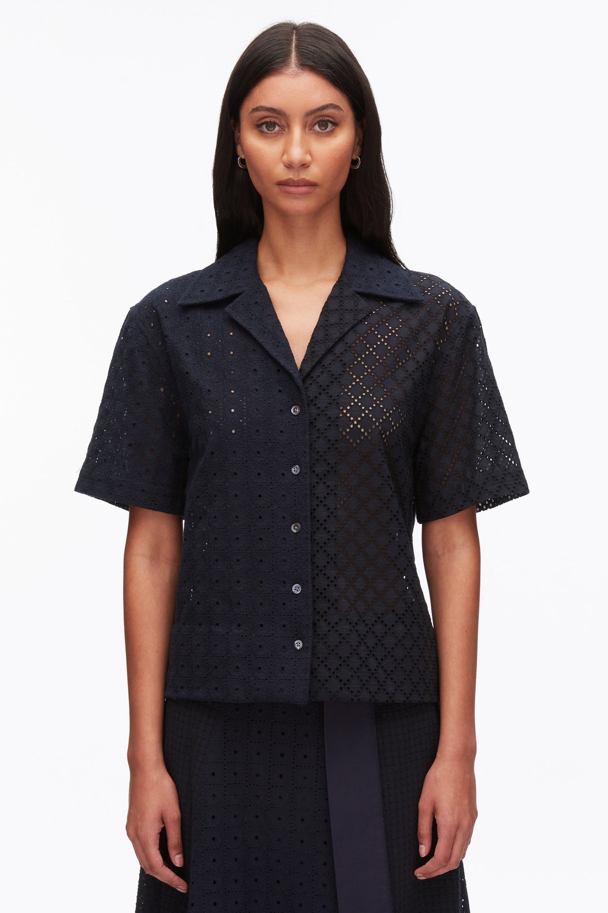 Broderie Anglaise Patchwork Camp Shirt Midnight