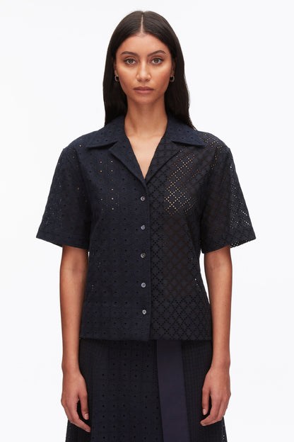 Broderie Anglaise Patchwork Camp Shirt Midnight