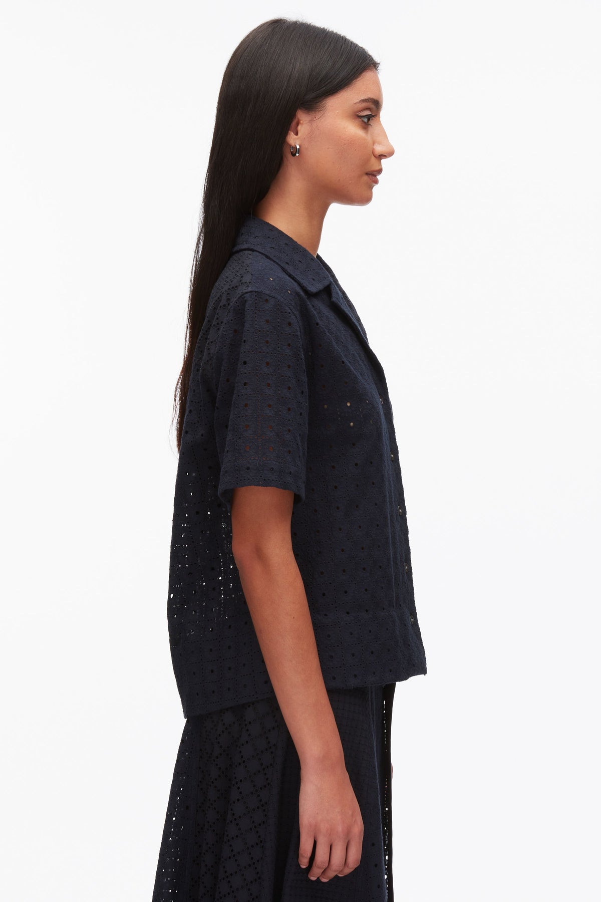 Broderie Anglaise Patchwork Camp Shirt Midnight