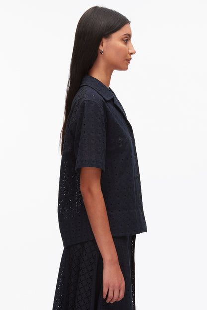 Broderie Anglaise Patchwork Camp Shirt Midnight