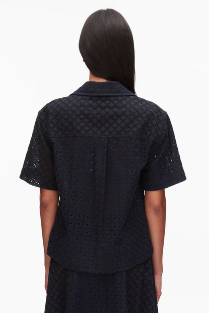 Broderie Anglaise Patchwork Camp Shirt Midnight