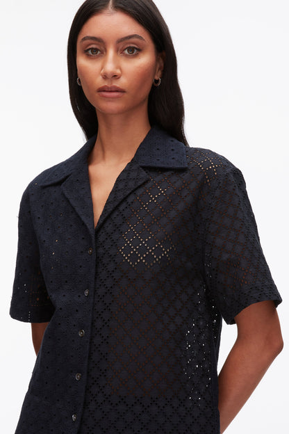 Broderie Anglaise Patchwork Camp Shirt Midnight