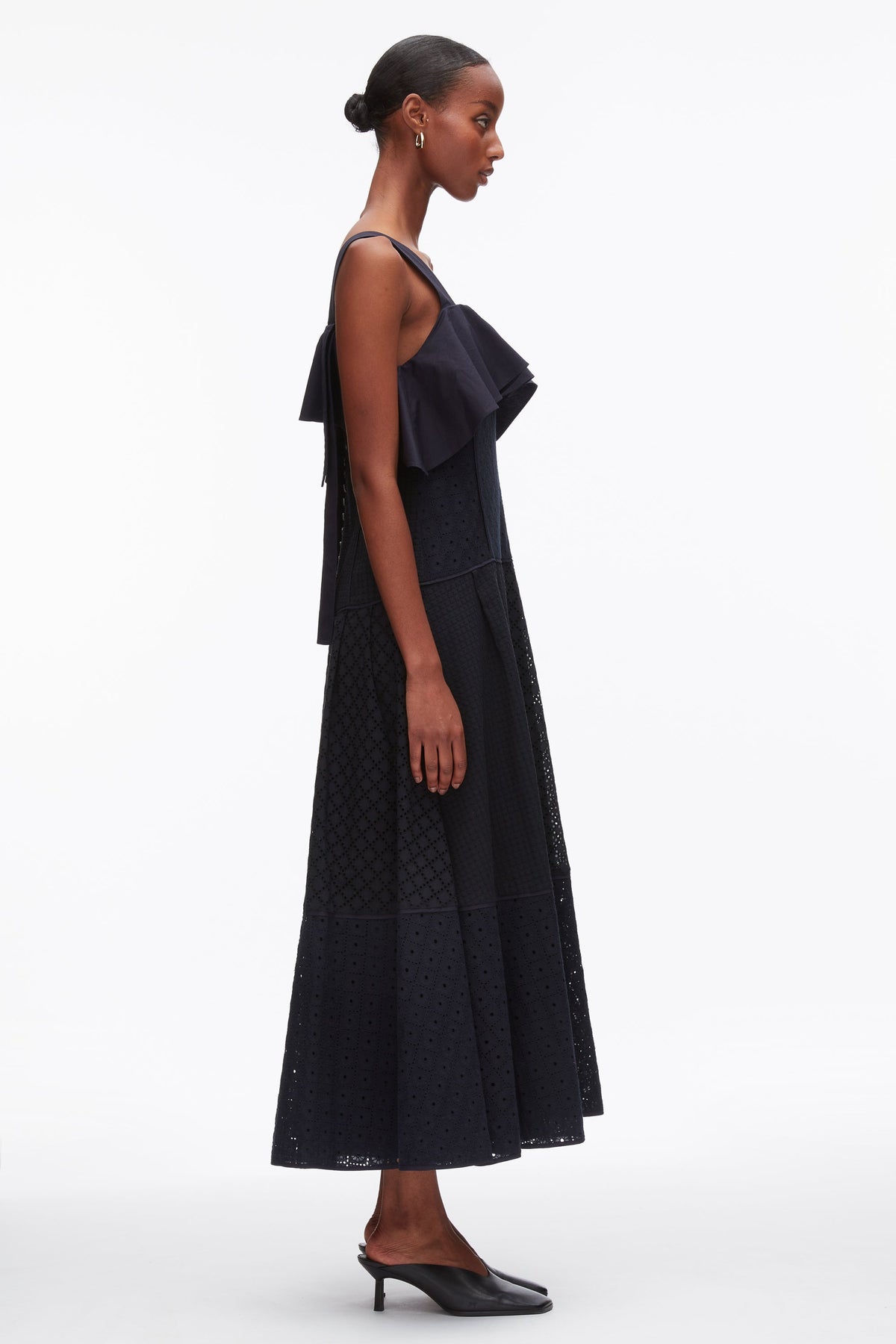 Broderie Anglaise Patchwork Cascade Midi Dress Midnight