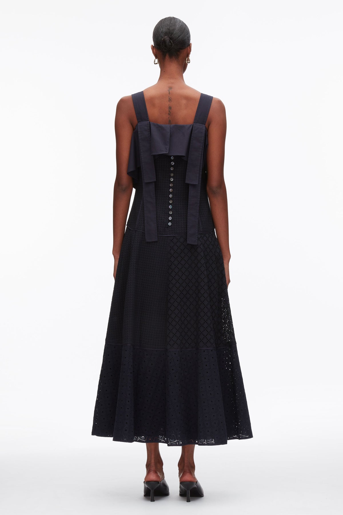 Broderie Anglaise Patchwork Cascade Midi Dress Midnight