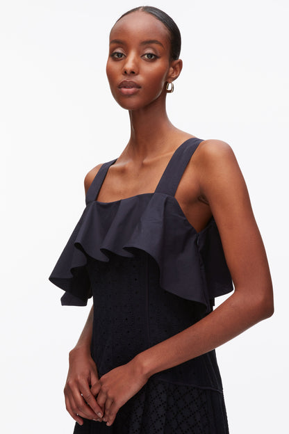 Broderie Anglaise Patchwork Cascade Midi Dress Midnight