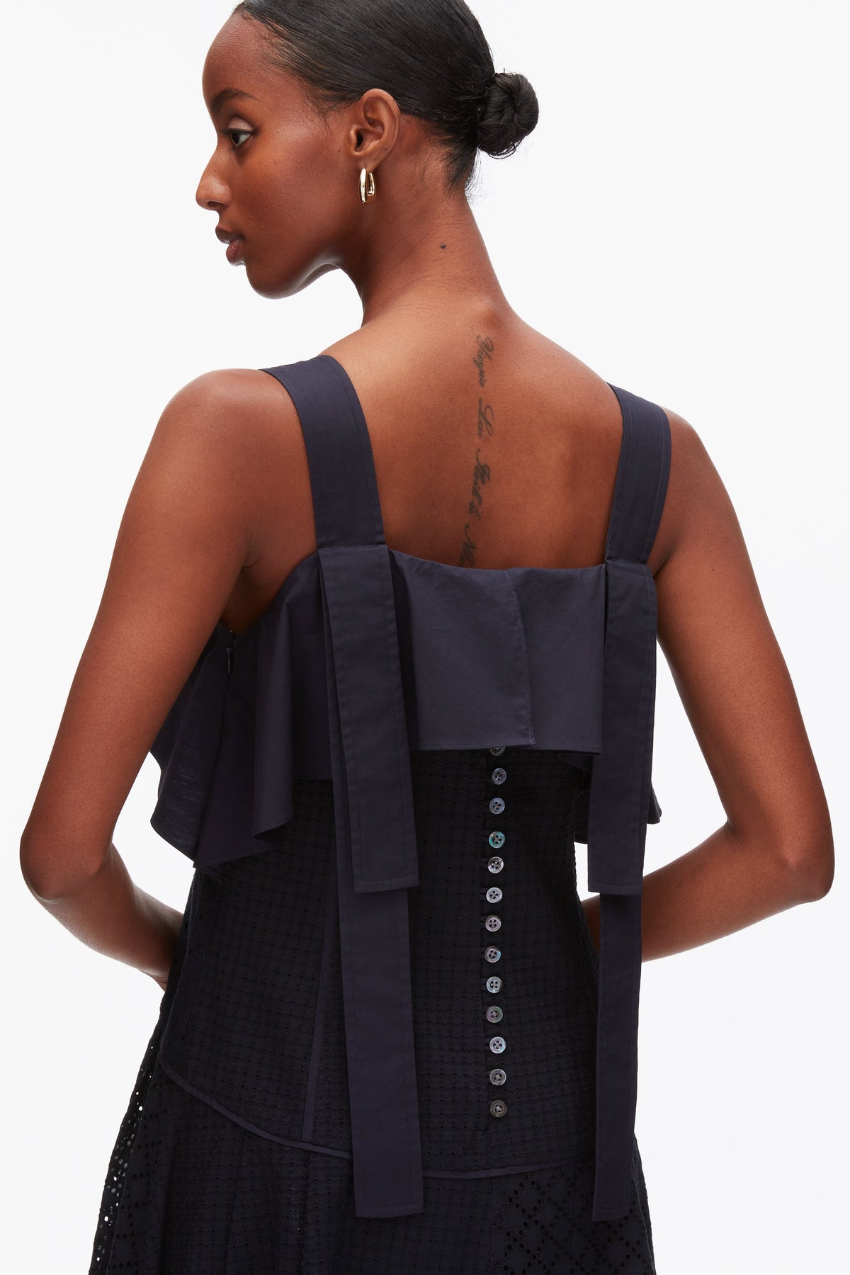 Broderie Anglaise Patchwork Cascade Midi Dress Midnight