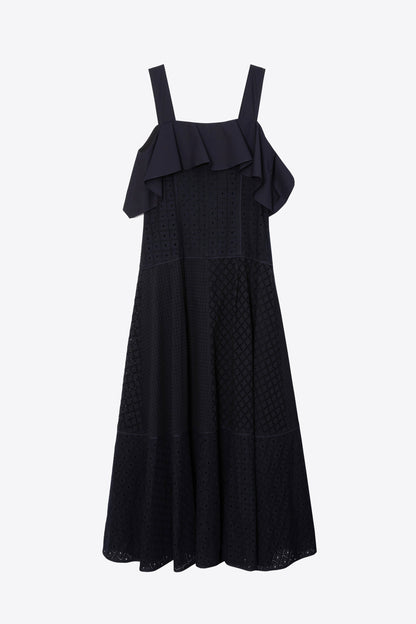Broderie Anglaise Patchwork Cascade Midi Dress Midnight