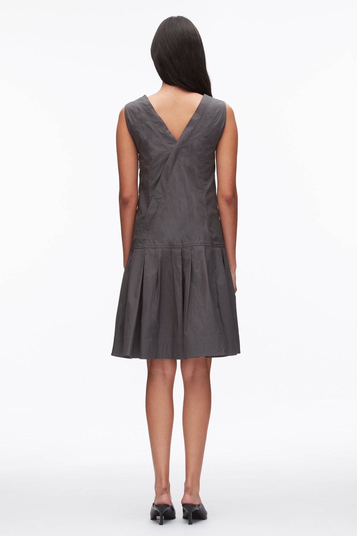 Draped Tank Dress with Floral Appliqué Slate