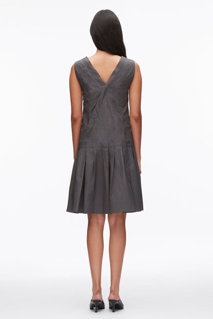 Draped Tank Dress with Floral Appliqué Slate