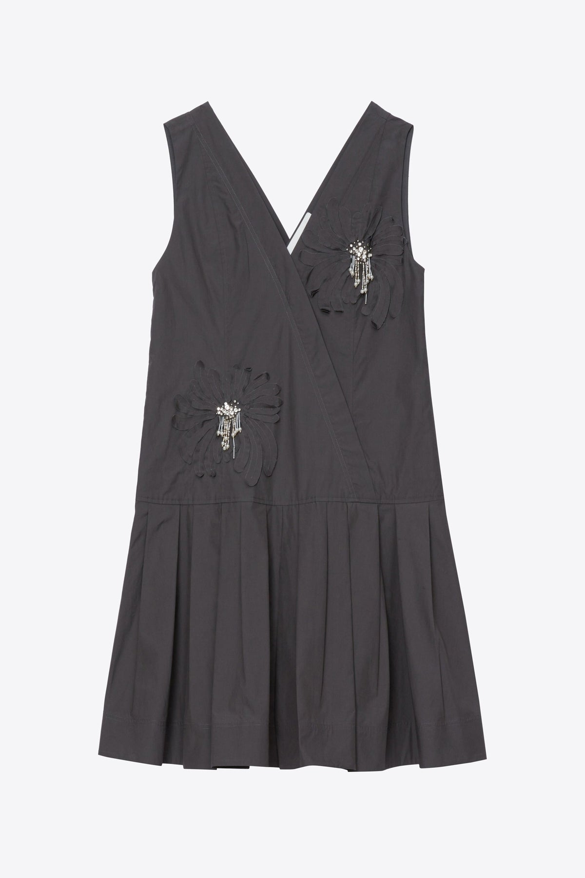 Draped Tank Dress with Floral Appliqué Slate