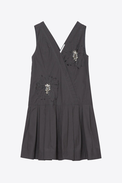 Draped Tank Dress with Floral Appliqué Slate