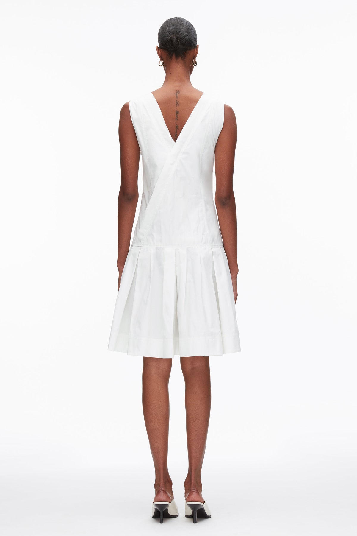 Draped Tank Dress with Floral Appliqué White