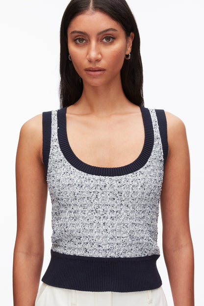 Tweed Bouclé Scoop Neck Tank Midnight Multi