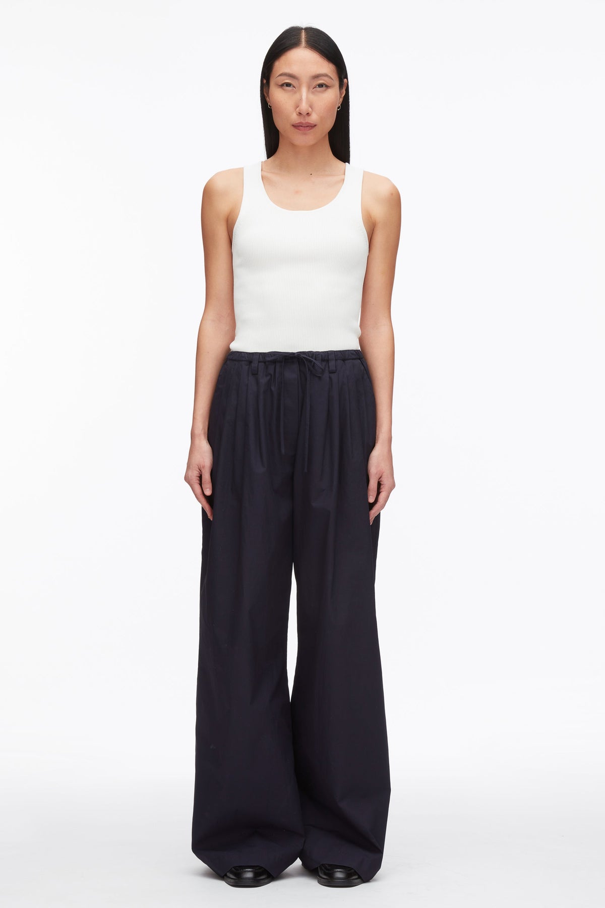 Structured Cotton Pull On Straight Leg Pants Midnight