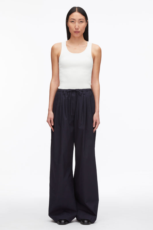 Structured Cotton Pull On Straight Leg Pants Midnight