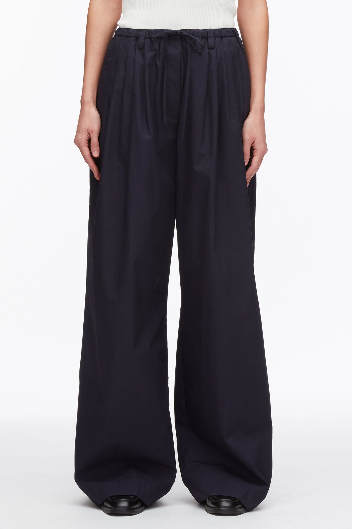 Structured Cotton Pull On Straight Leg Pants Midnight