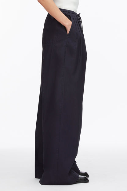 Structured Cotton Pull On Straight Leg Pants Midnight